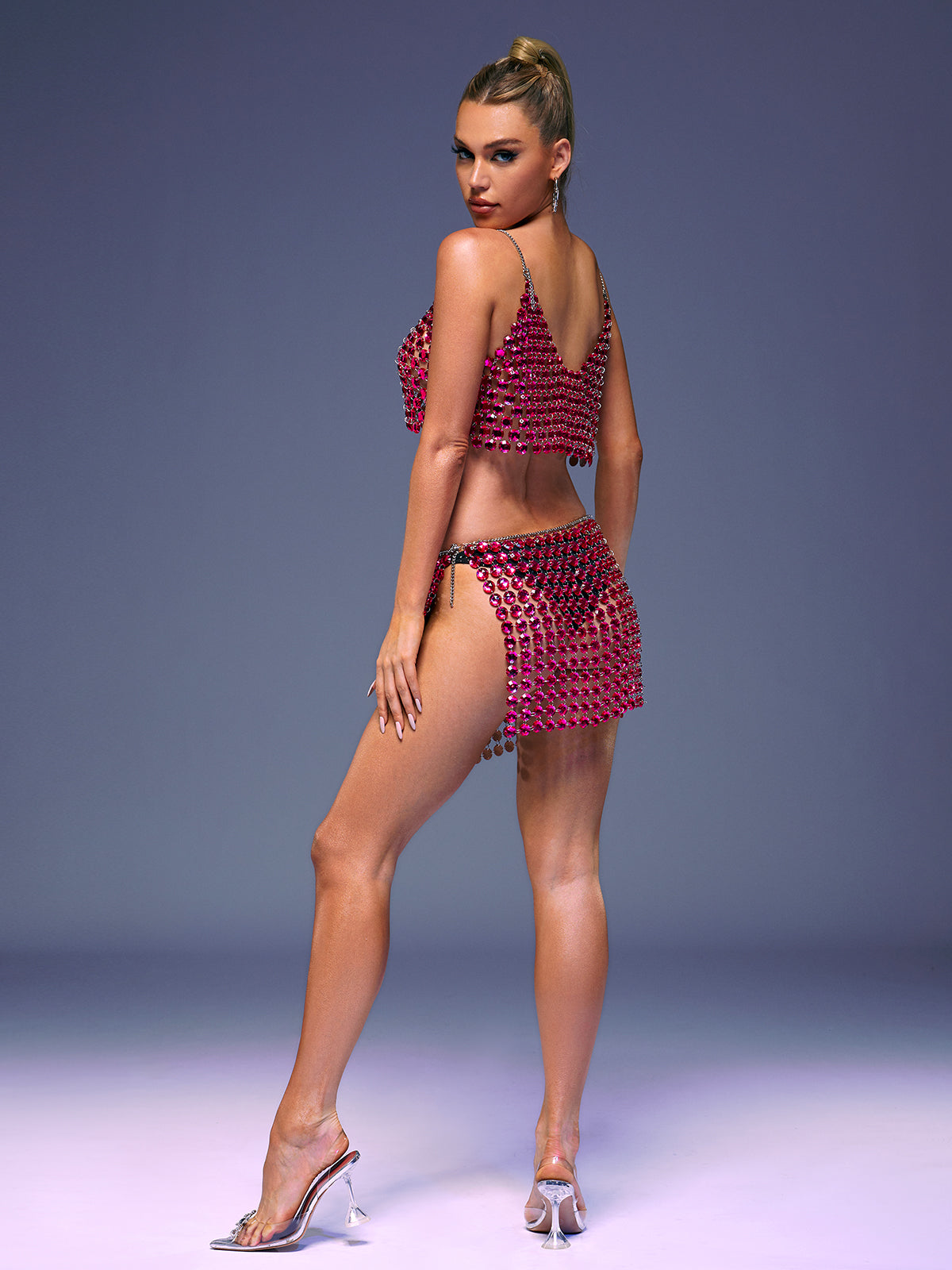 Pink Chainmail Top & Mini Skirt Set | Mix Mix Style [Hot Seller]-Mix MIx Style
