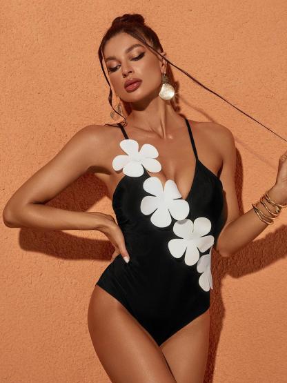 Statement Flower One Piece Swimsuit In Black | Mix Mix Style-Mix MIx Style