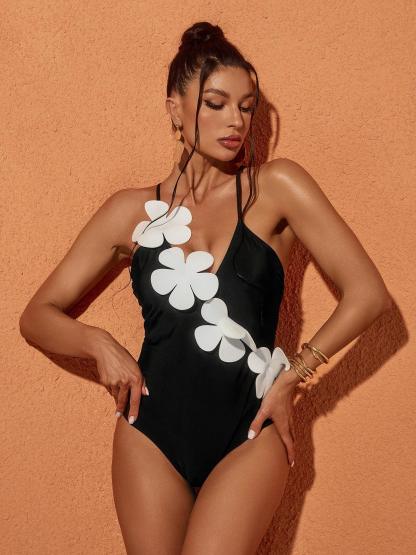 Statement Flower One Piece Swimsuit In Black | Mix Mix Style-Mix MIx Style
