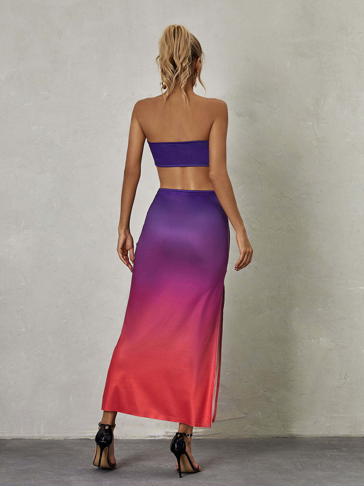 Purple Strapless Ombre Split Midi Dress | Mix Mix Style [Hot Seller]-Mix MIx Style