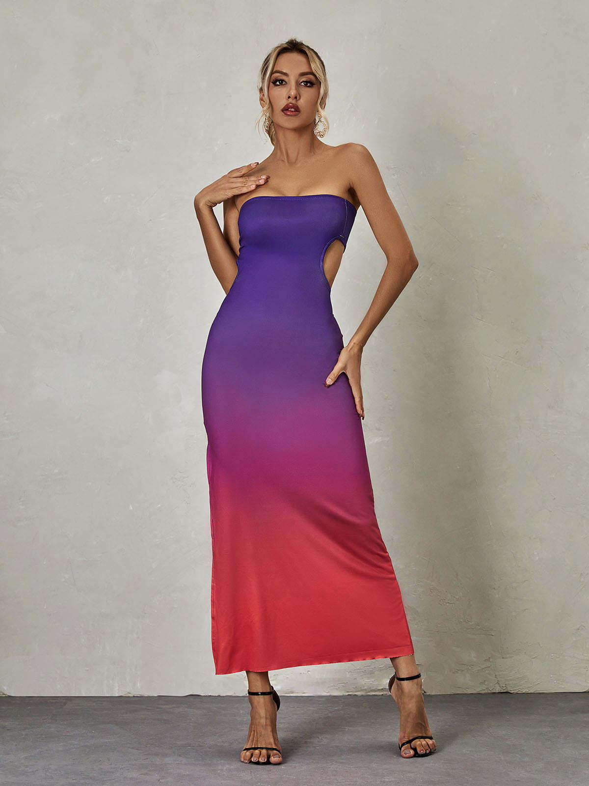 Purple Strapless Ombre Split Midi Dress | Mix Mix Style [Hot Seller]-Mix MIx Style