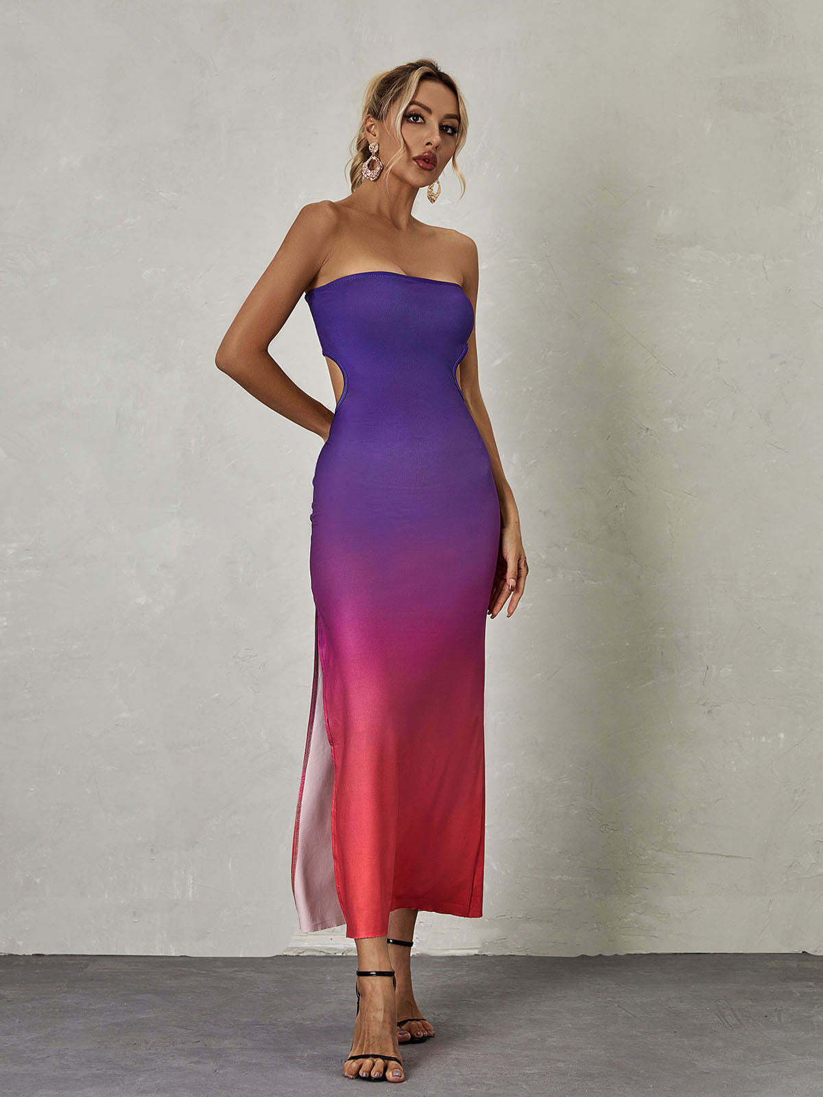Purple Strapless Ombre Split Midi Dress | Mix Mix Style [Hot Seller]-Mix MIx Style