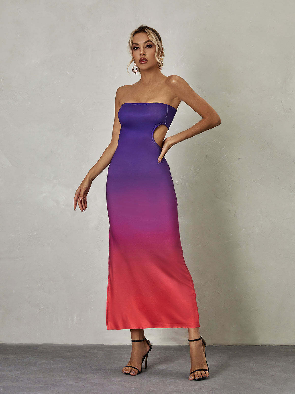 Purple Strapless Ombre Split Midi Dress | Mix Mix Style [Hot Seller]-Mix MIx Style