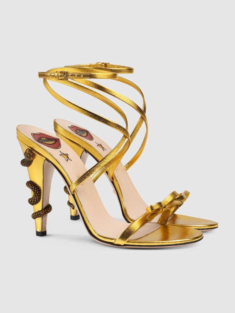 Juliette Metallic Snake Heel Sandals In Gold-Mix MIx Style