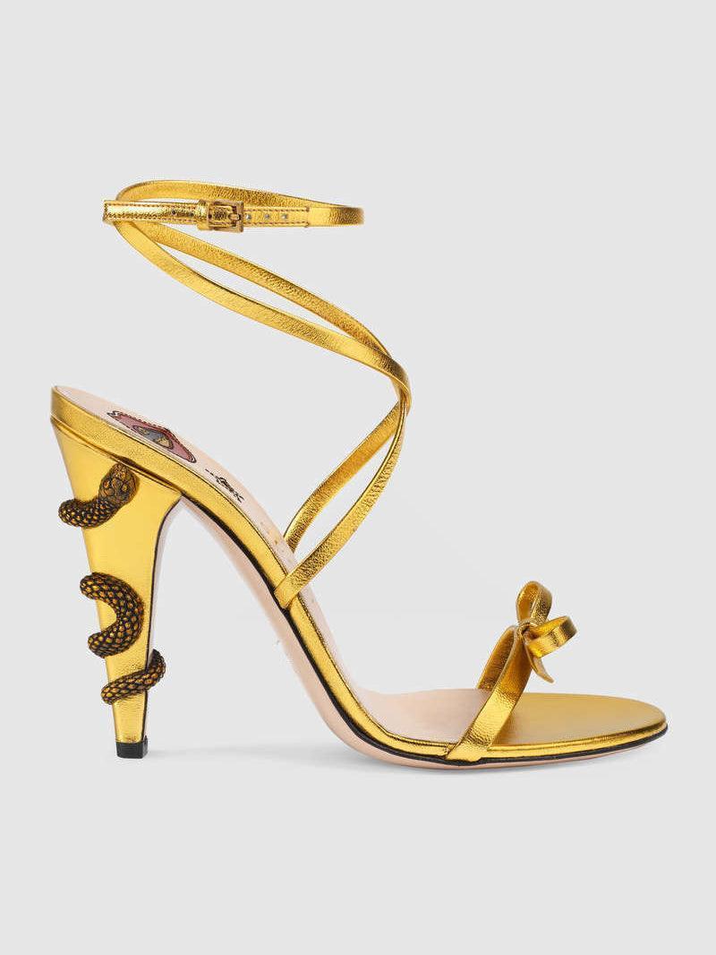 Juliette Metallic Snake Heel Sandals In Gold-Mix MIx Style