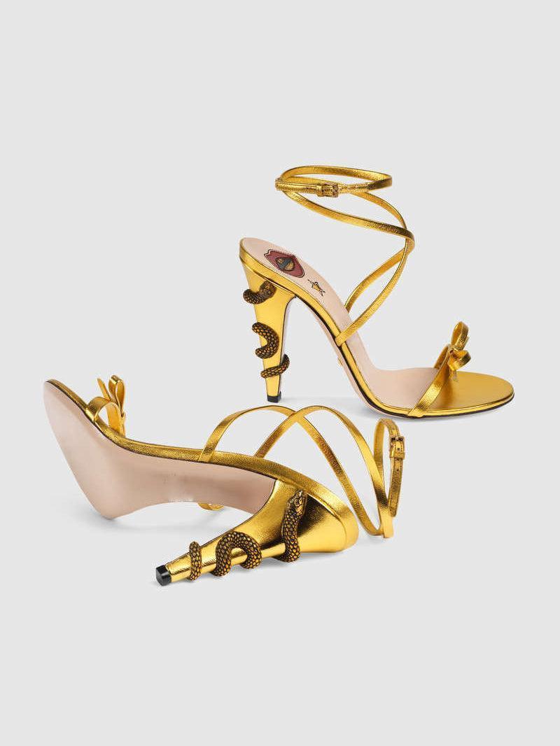 Juliette Metallic Snake Heel Sandals In Gold-Mix MIx Style