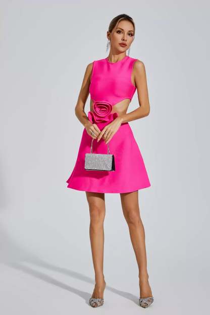 Rose Red Sleeveless 3d Rose Cutout A-line Summer Birthday Mini Dress | Mix Mix Style