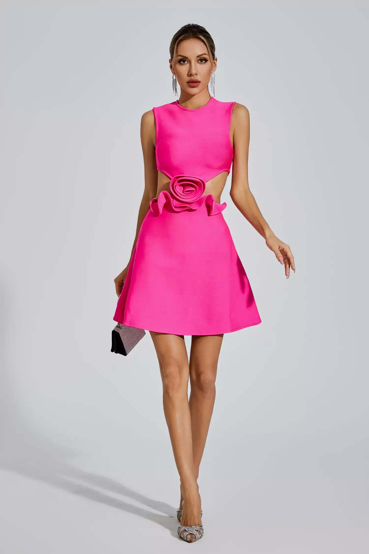 Rose Red Sleeveless 3d Rose Cutout A-line Summer Birthday Mini Dress | Mix Mix Style