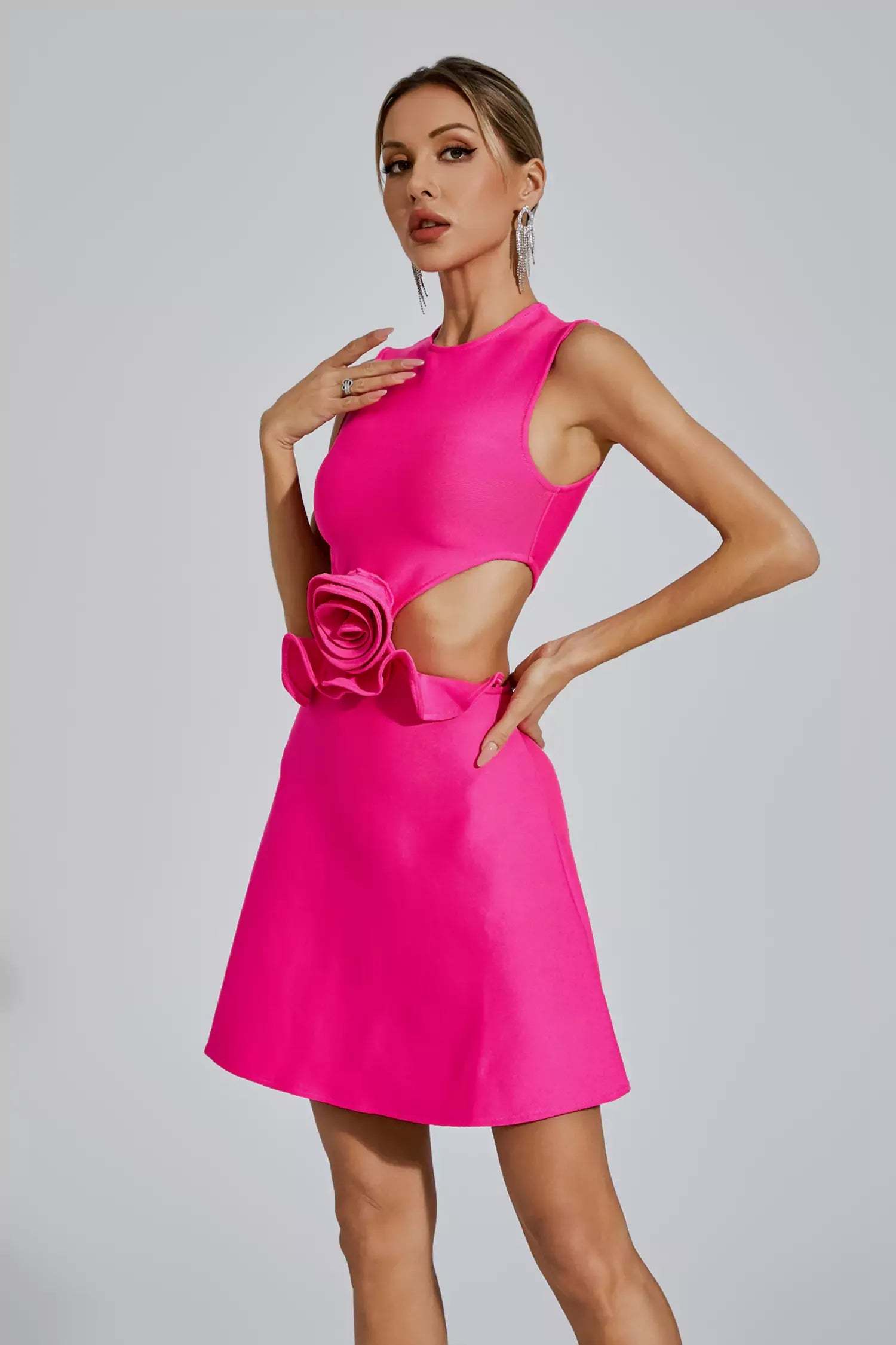 Rose Red Sleeveless 3d Rose Cutout A-line Summer Birthday Mini Dress | Mix Mix Style
