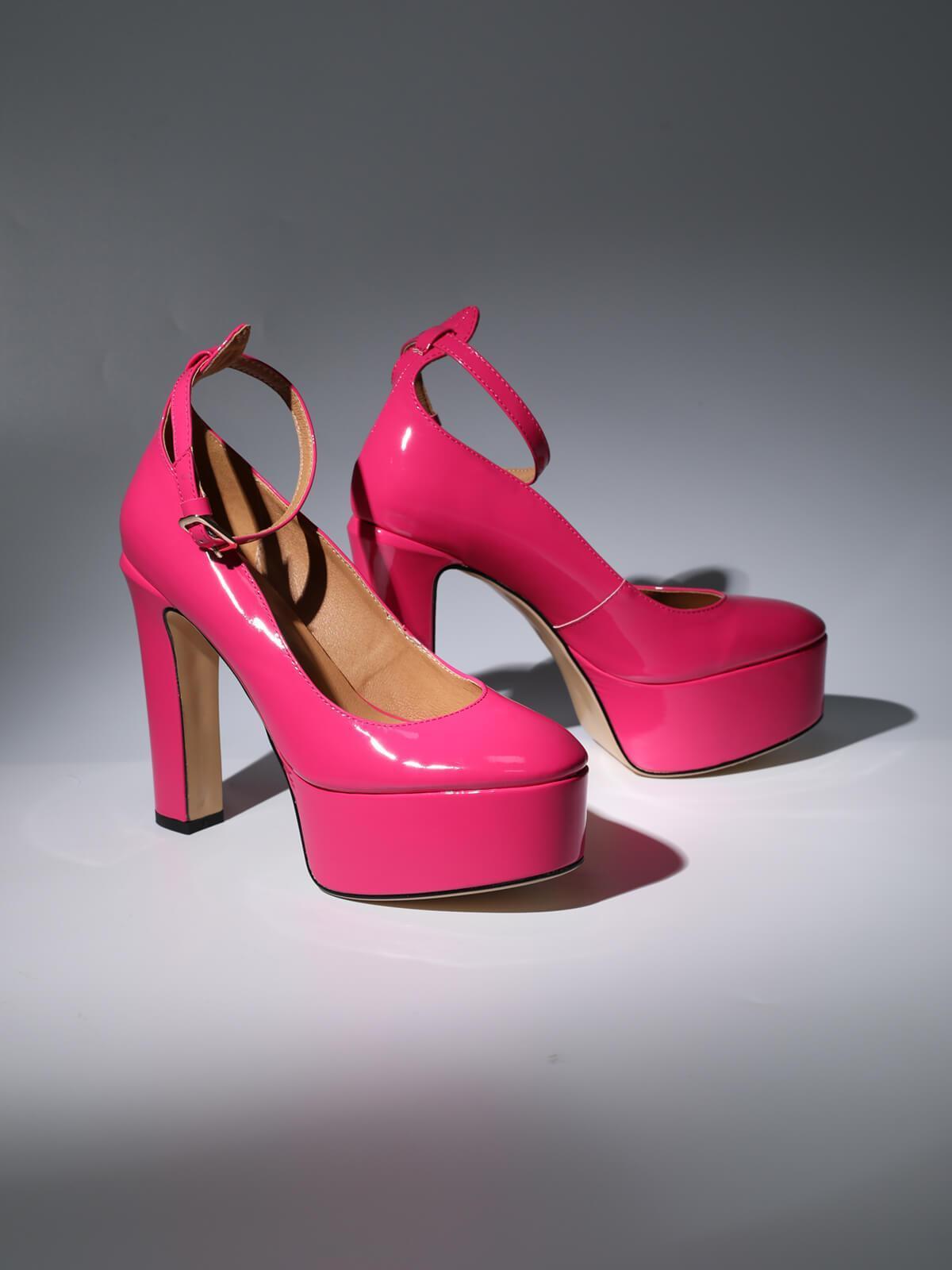 Kalea Leather Platform Heels In Hot Pink-Mix MIx Style