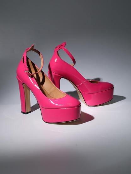 Kalea Leather Platform Heels In Hot Pink-Mix MIx Style