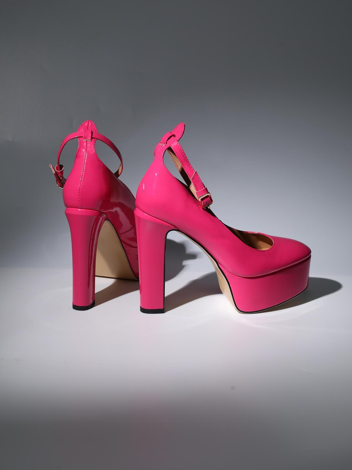 Kalea Leather Platform Heels In Hot Pink-Mix MIx Style