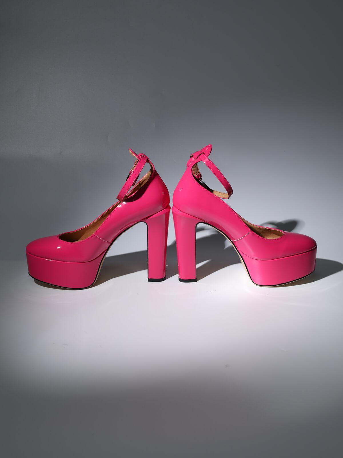 Kalea Leather Platform Heels In Hot Pink-Mix MIx Style