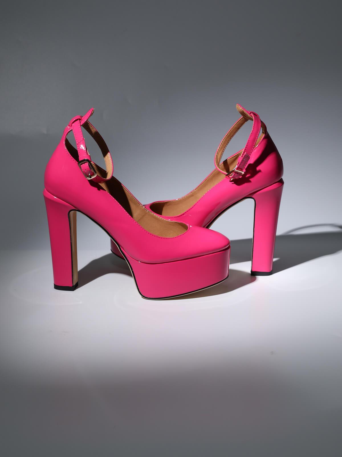 Kalea Leather Platform Heels In Hot Pink-Mix MIx Style