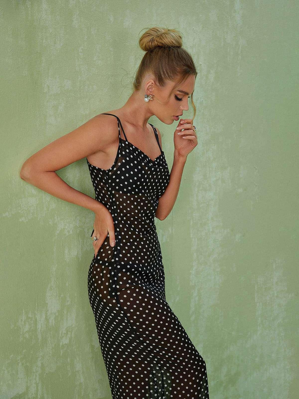 Kamilah Mesh Dot Maxi Dress-Mix MIx Style