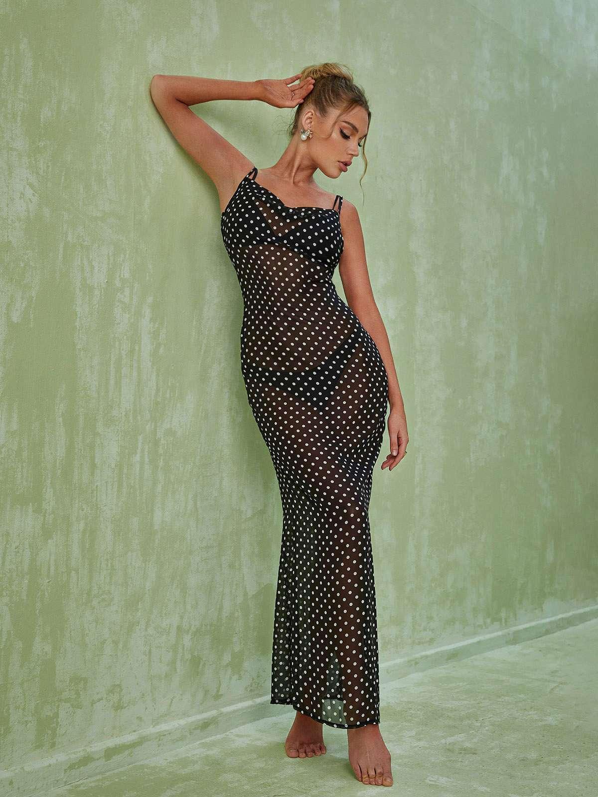 Kamilah Mesh Dot Maxi Dress-Mix MIx Style