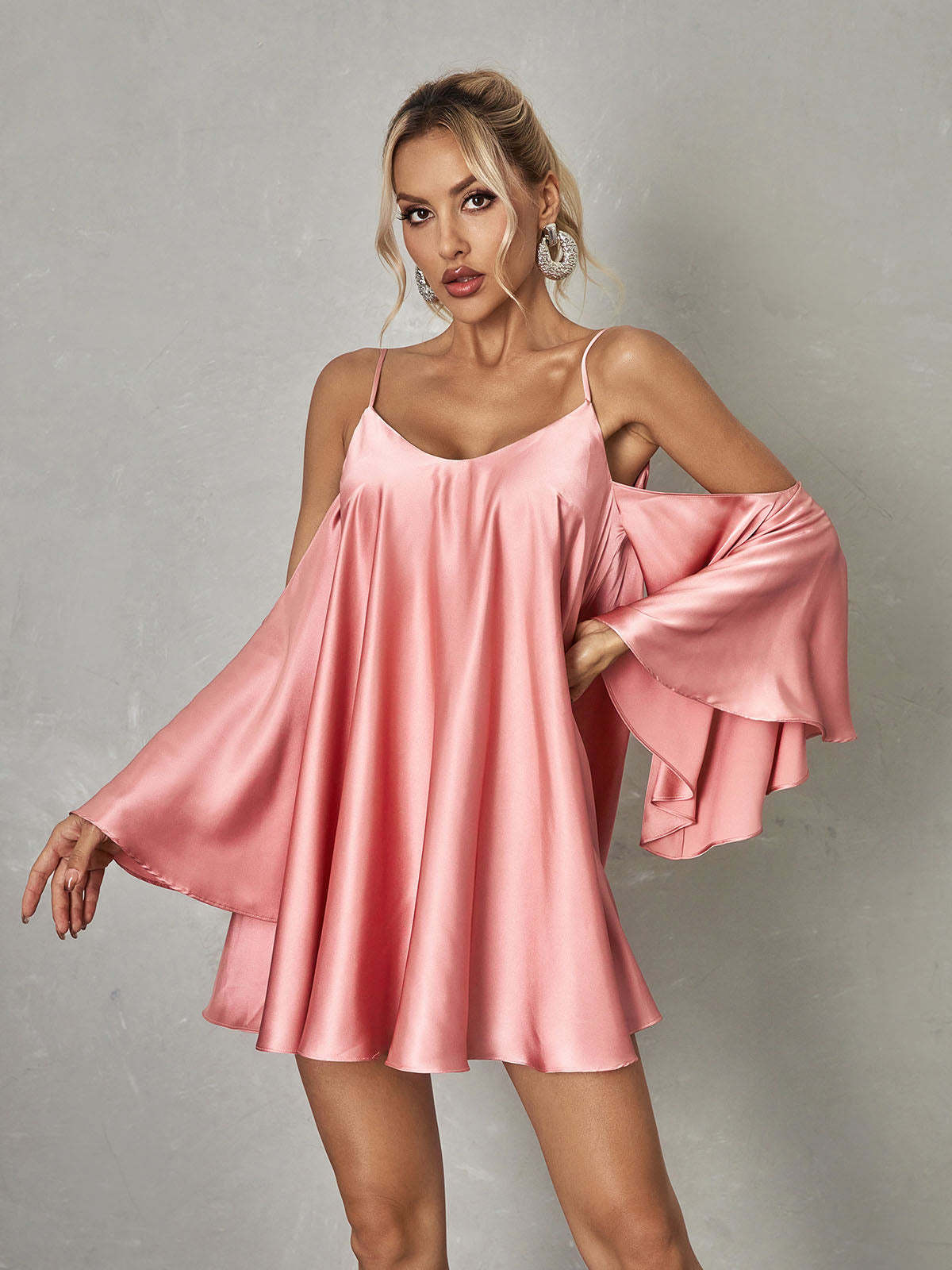 Kellyanne Spaghetti Satin Mini Dress-Mix MIx Style