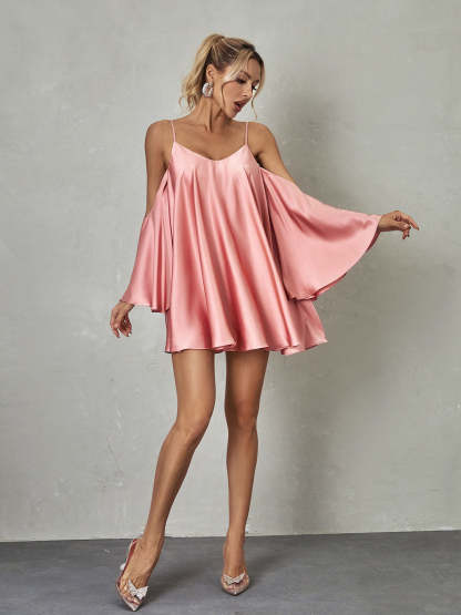 Kellyanne Spaghetti Satin Mini Dress-Mix MIx Style