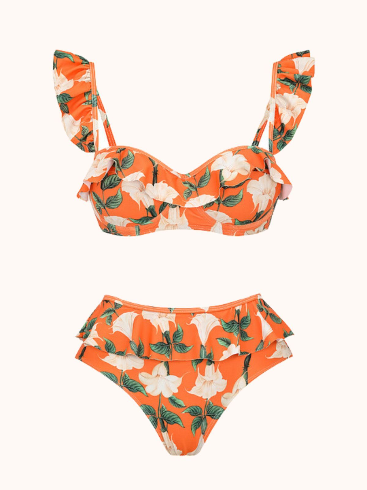 Tropical Orange Ruffle Printed Bikini Three Piece Set | Mix Mix Style-Mix MIx Style