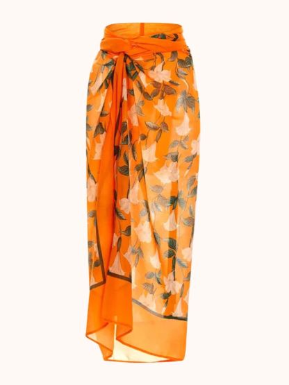 Tropical Orange Ruffle Printed Bikini Three Piece Set | Mix Mix Style-Mix MIx Style