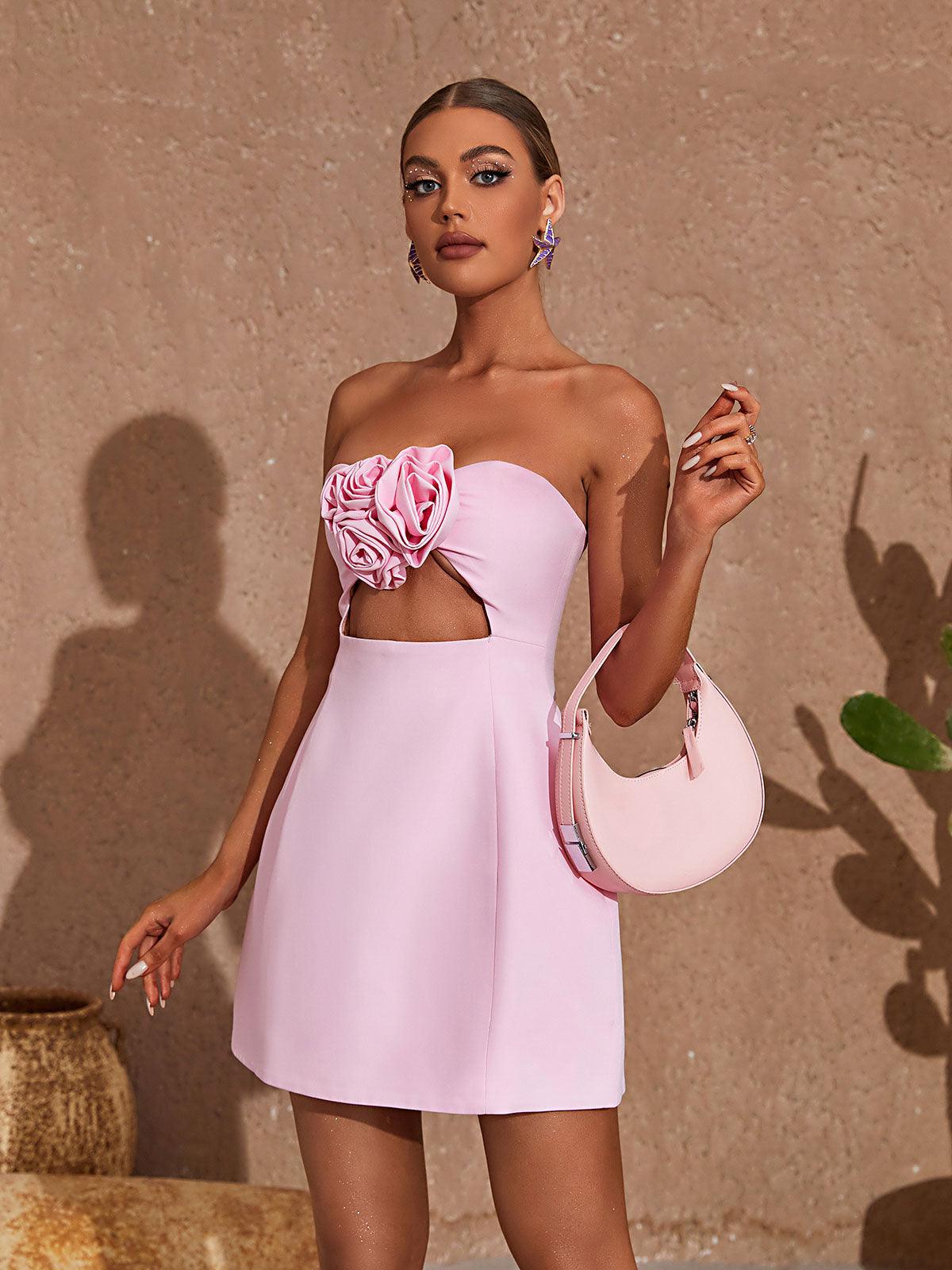 Pink Strapless Cutout Mini Dress | Mix Mix Style [Hot Seller]-Mix MIx Style