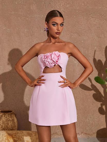 Pink Strapless Cutout Mini Dress | Mix Mix Style [Hot Seller]-Mix MIx Style