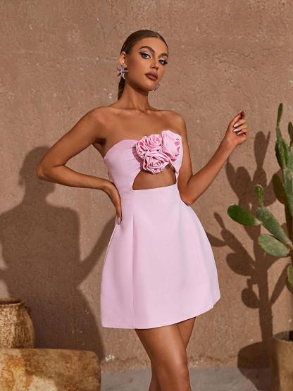 Pink Strapless Cutout Mini Dress | Mix Mix Style [Hot Seller]-Mix MIx Style