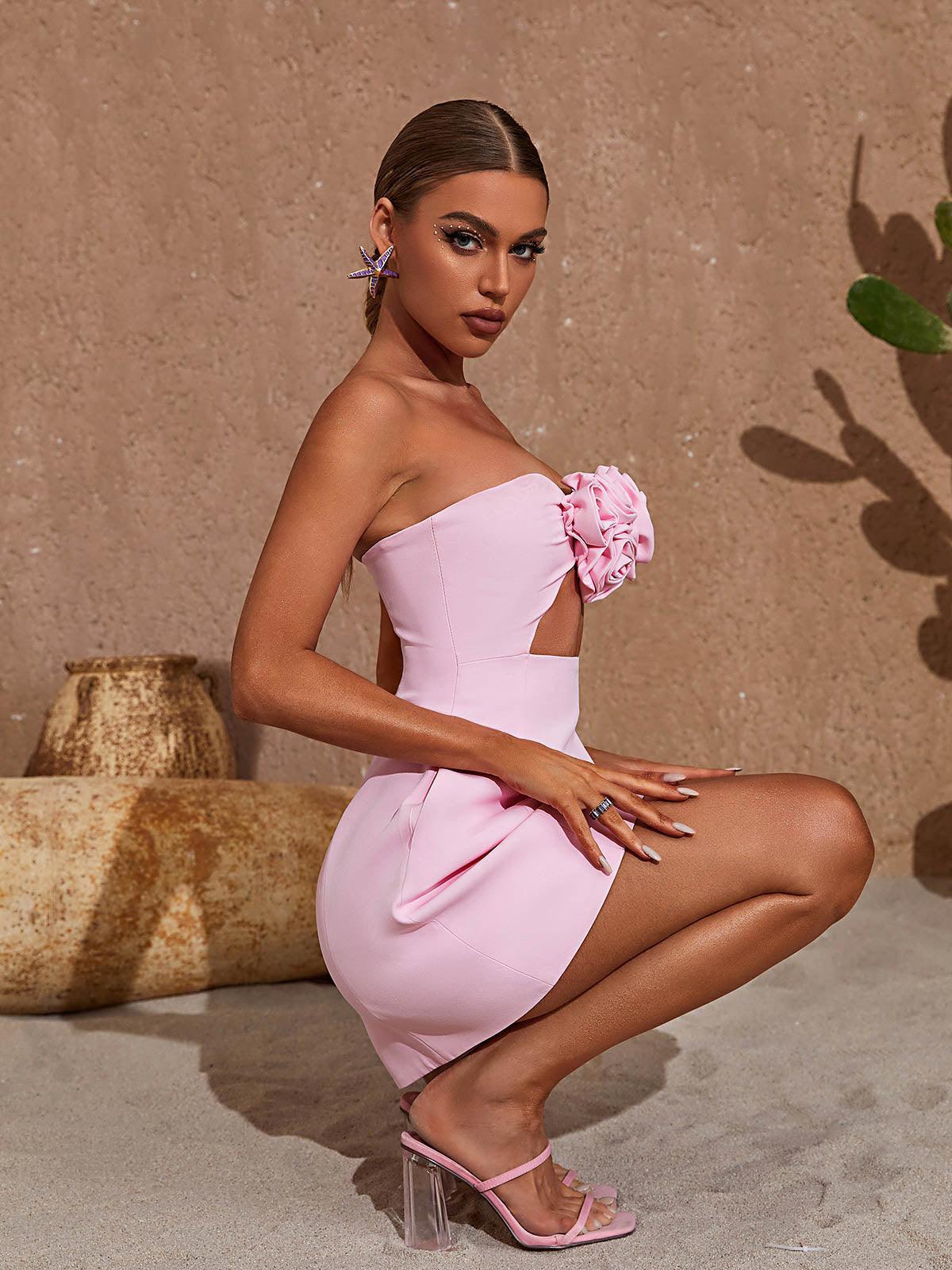 Pink Strapless Cutout Mini Dress | Mix Mix Style [Hot Seller]-Mix MIx Style