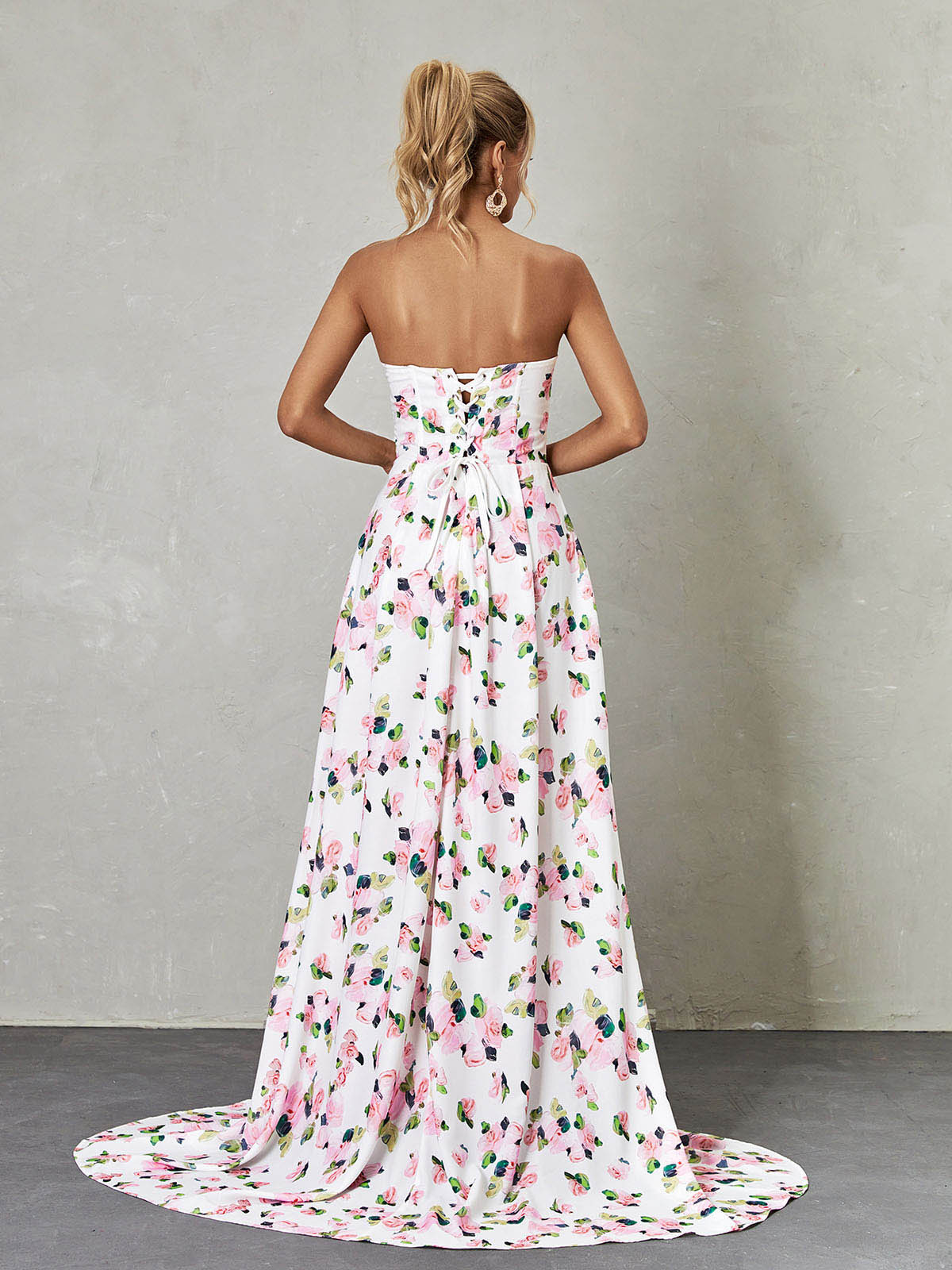 White Strapless Floral Split Maxi Dress | Mix Mix Style [Hot Seller]-Mix MIx Style