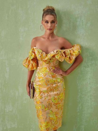 Kore Off Shoulder Jacquard Midi Dress-Mix MIx Style