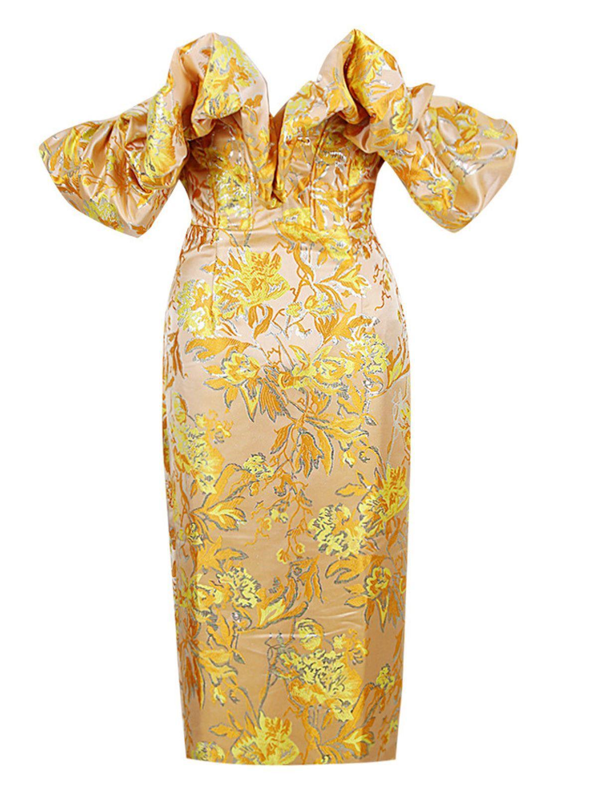 Kore Off Shoulder Jacquard Midi Dress-Mix MIx Style