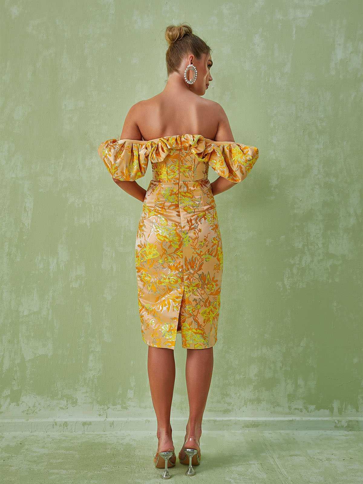 Kore Off Shoulder Jacquard Midi Dress-Mix MIx Style