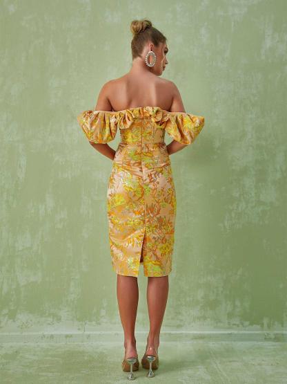Kore Off Shoulder Jacquard Midi Dress-Mix MIx Style