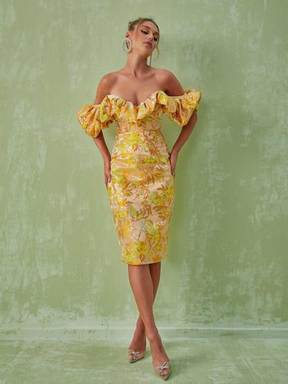 Kore Off Shoulder Jacquard Midi Dress-Mix MIx Style