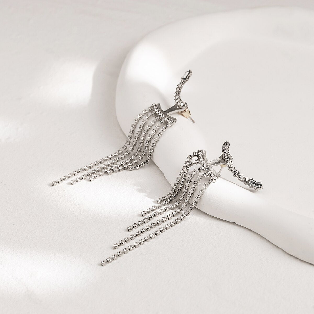 18k White Gold Plated Full Moissanite Diamonds Long Tassel Water Drop Earrings | Mix Mix Style-Mix MIx Style