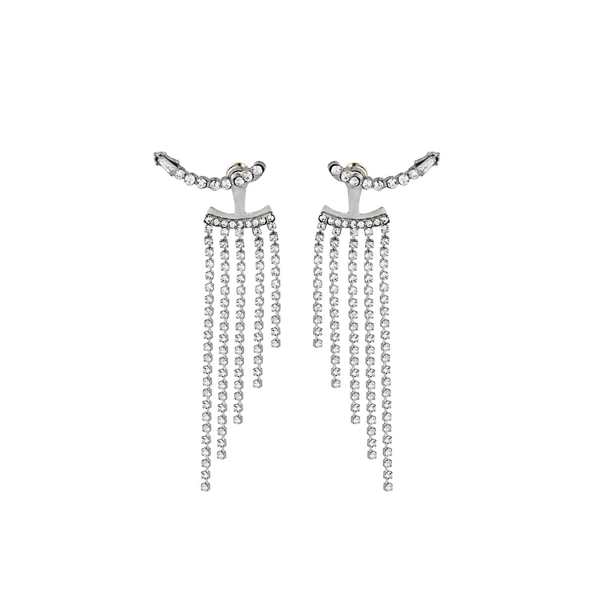 18k White Gold Plated Full Moissanite Diamonds Long Tassel Water Drop Earrings | Mix Mix Style-Mix MIx Style