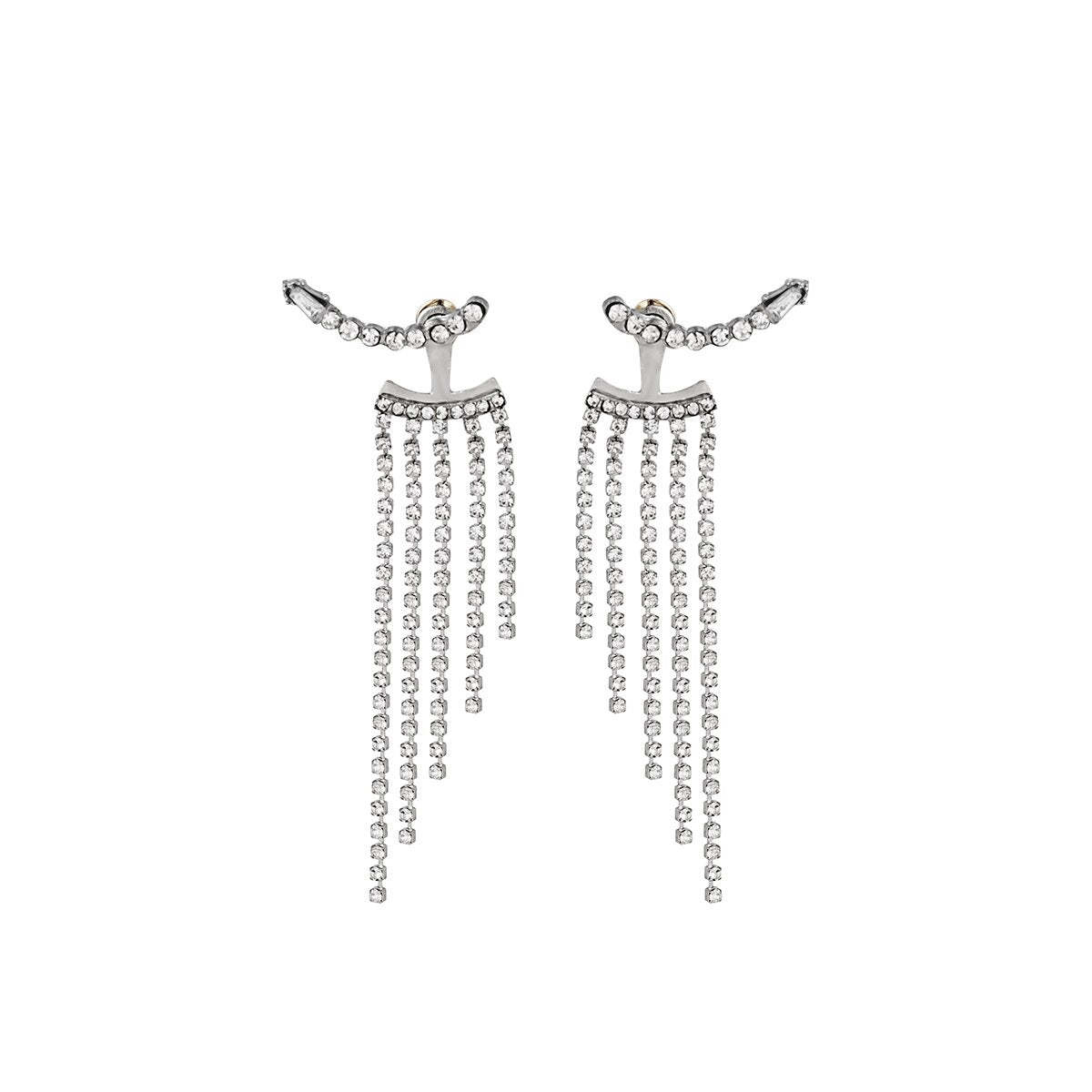18k White Gold Plated Full Moissanite Diamonds Long Tassel Water Drop Earrings | Mix Mix Style-Mix MIx Style