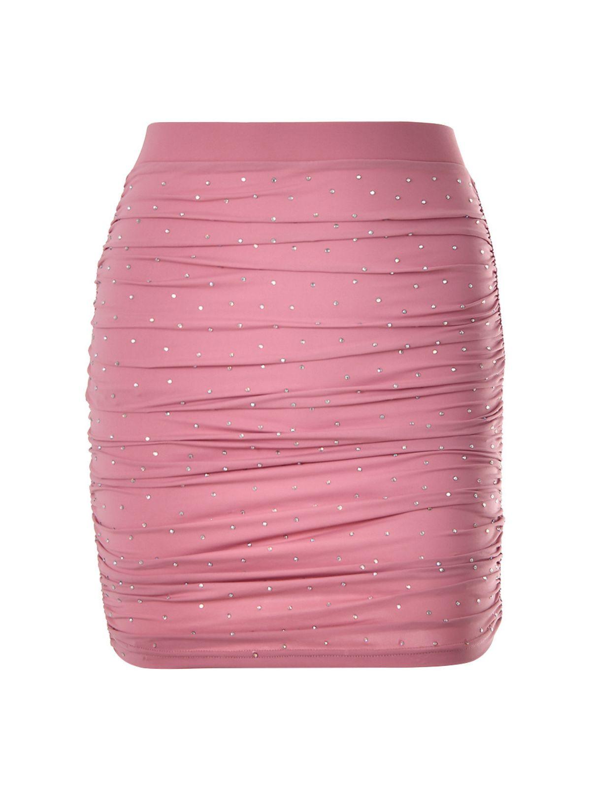 Kristina Rhinestone Ruched Skirt In Pink-Mix MIx Style