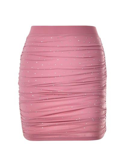 Kristina Rhinestone Ruched Skirt In Pink-Mix MIx Style