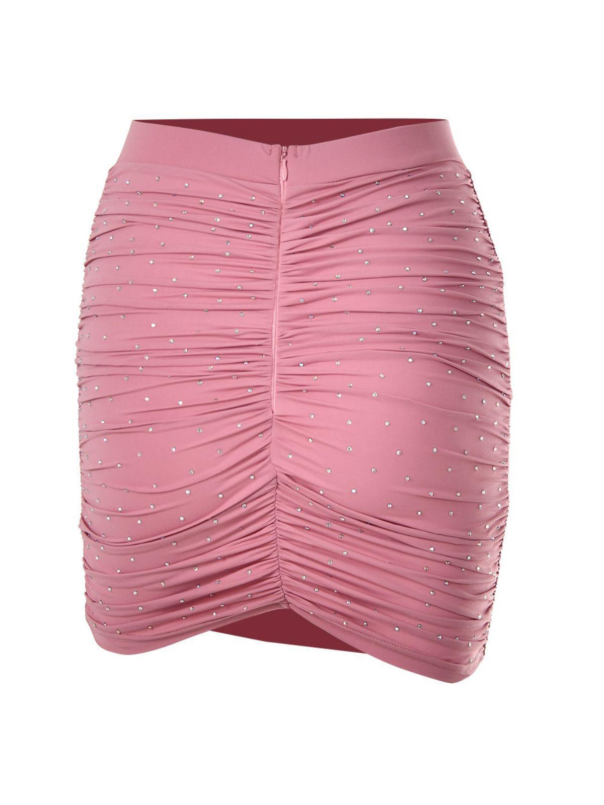 Kristina Rhinestone Ruched Skirt In Pink-Mix MIx Style