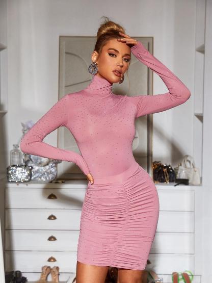 Kristina Rhinestone Ruched Skirt In Pink-Mix MIx Style