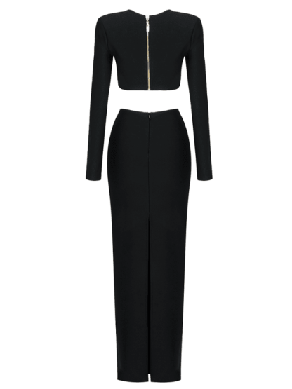 Black Cutout Bandage Long Sleeve Top & Maxi Skirt Set | Mix Mix Style [Hot Seller]-Mix MIx Style