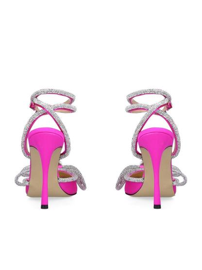 Laila Bow Crystal Satin Heels In Hot Pink-Mix MIx Style