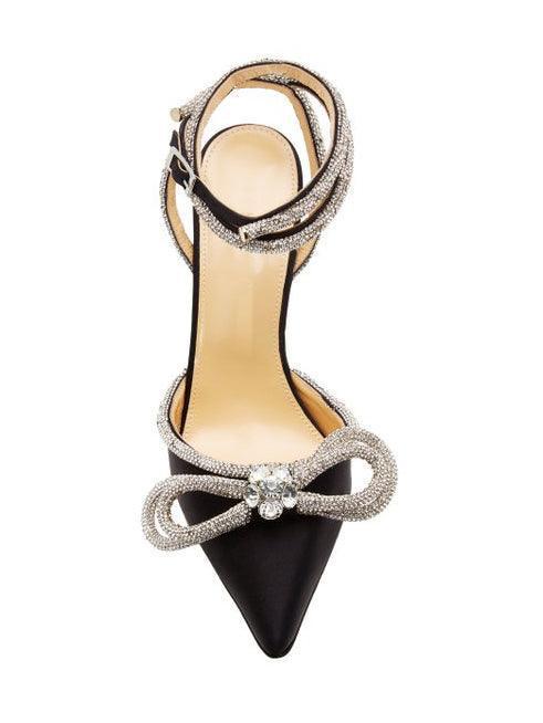 Laila Bow Crystal Satin Heels In Black-Mix MIx Style