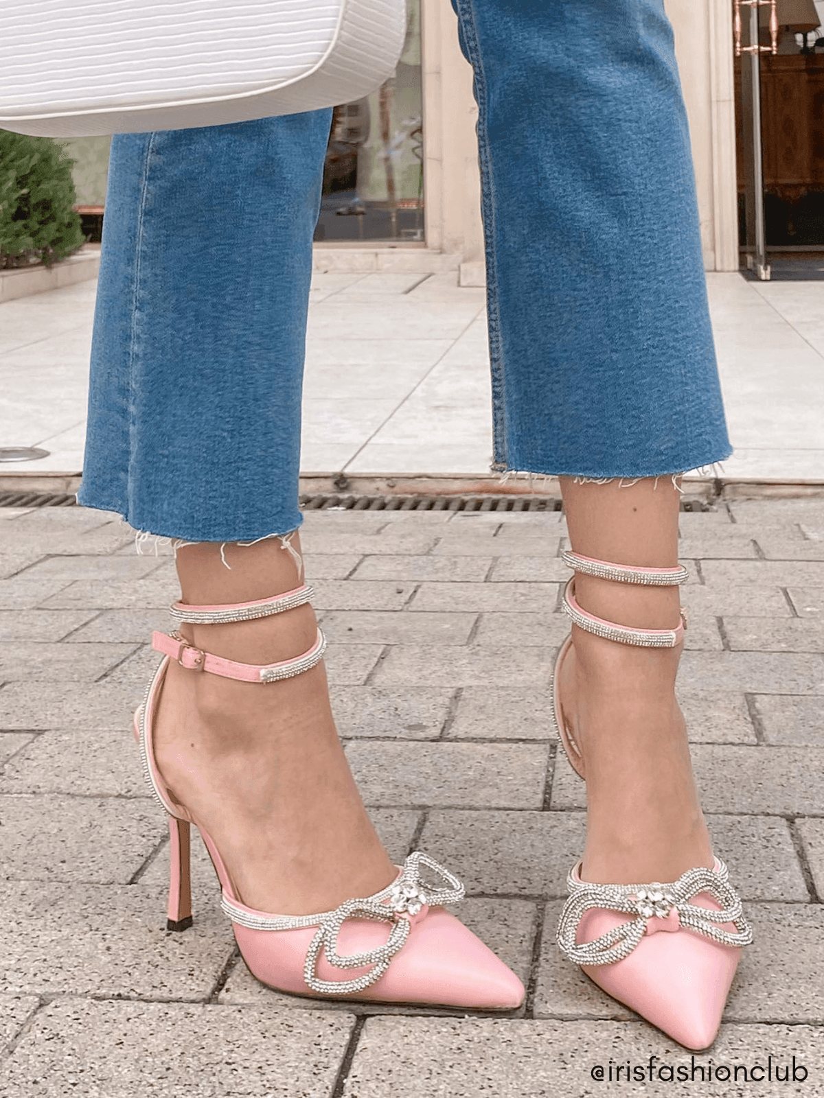 Laila Bow Crystal Satin Heels In Blush-Mix MIx Style