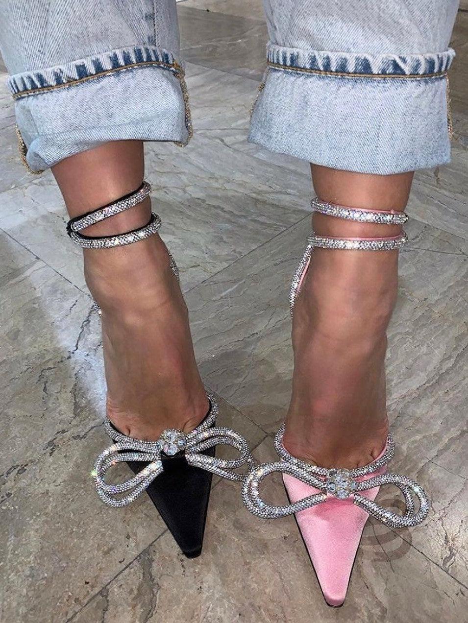 Laila Bow Crystal Satin Heels In Blush-Mix MIx Style