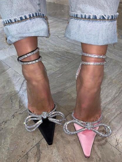 Laila Bow Crystal Satin Heels In Blush-Mix MIx Style