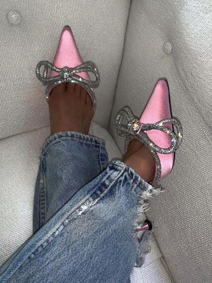 Laila Bow Crystal Satin Heels In Blush-Mix MIx Style