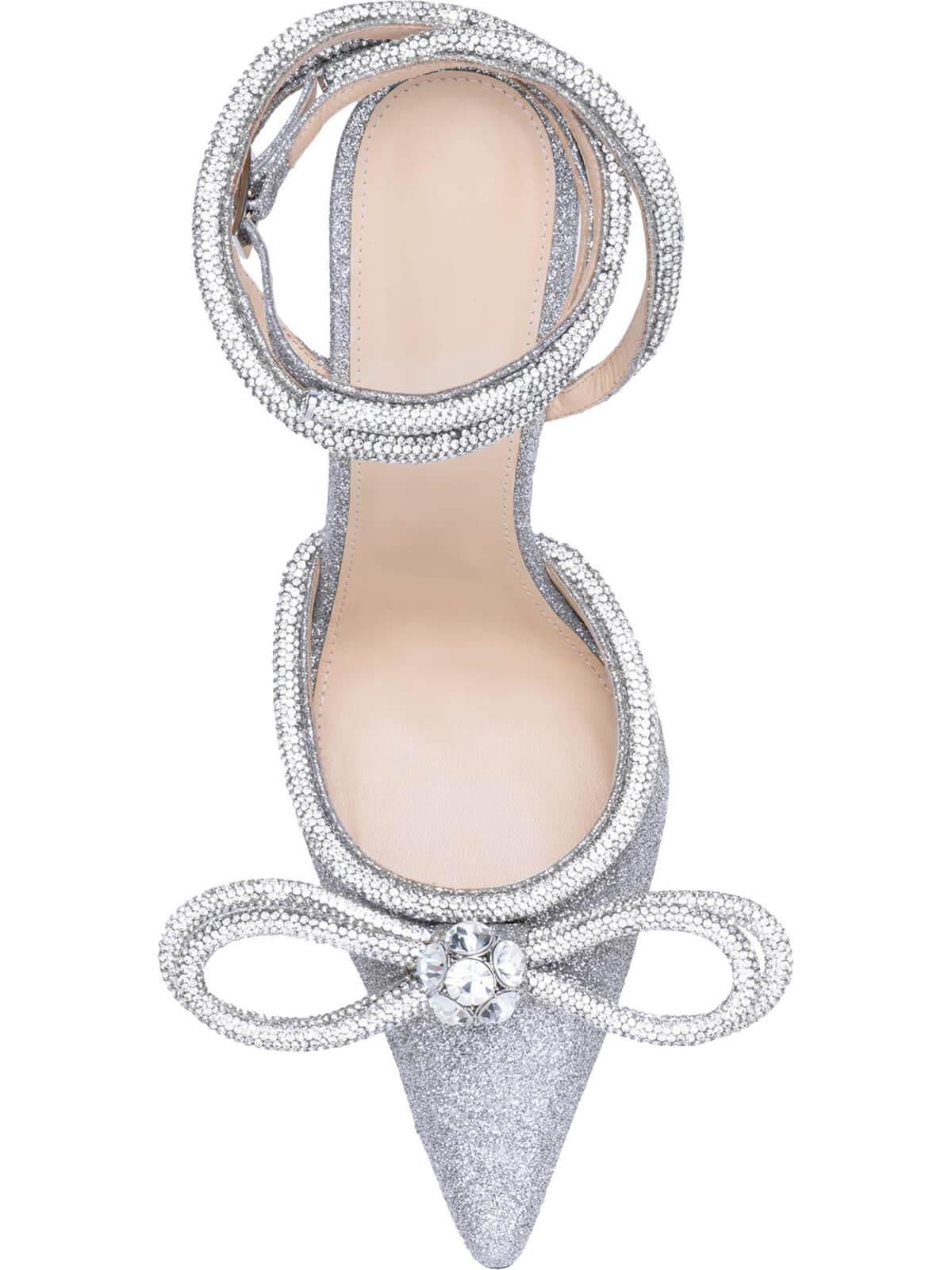 Laila Bow Crystal Satin Heels In Silver-Mix MIx Style