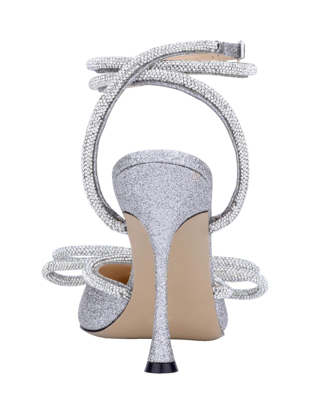 Laila Bow Crystal Satin Heels In Silver-Mix MIx Style